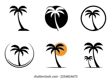 set of palm tree summer logo template vector illustration