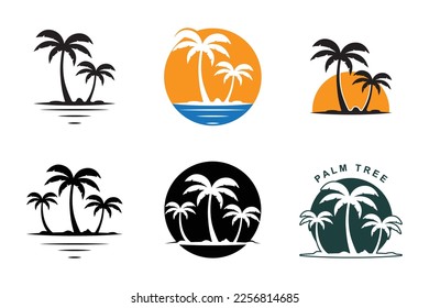 set of palm tree summer logo template vector illustration