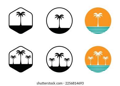 set of palm tree summer logo template vector illustration