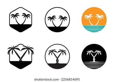 set of palm tree summer logo template vector illustration