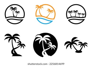 conjunto de plantillas de logotipo de verano de palmera ilustración vectorial