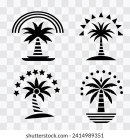 a set of palm tree vector icon illustration, black color palm tree vector