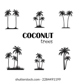 Set of palm tree vector sign, coconut trees, isolated on white background