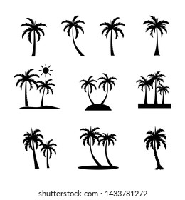 the set of palm tree vector silhouette with black and white