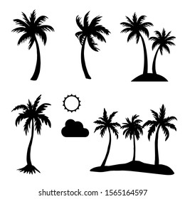 the set of palm tree vector silhouette with black and white