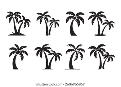 Set of palm tree vector, palm tree silhouette vector icon on white background