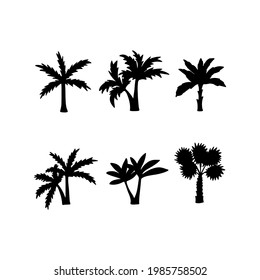 Set of Palm trees black silhouettes. Vector palm trees silhouettes. Hand drawn relax palm tree drawings for sea and beach travel designs.