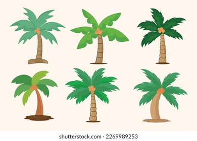 Set of palm trees with different colors Illustration Design