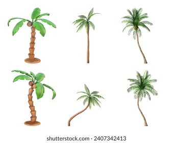 Un conjunto de palmeras con diferentes técnicas en un fondo blanco. Ilustración del vector