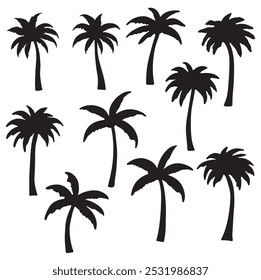 set of palm trees, Isolated palm on the white background. Palm silhouettes.	
