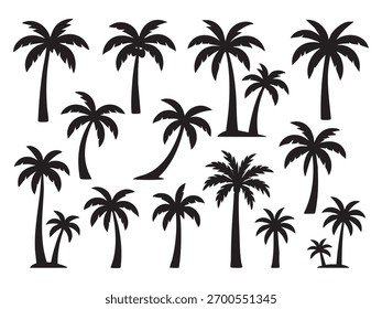 Conjunto de silueta de palmeras 
