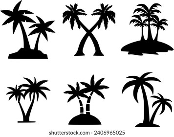 set of palm trees silhouette vector Illustration