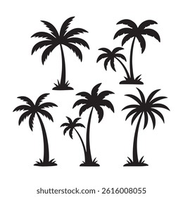 set of palm trees silhouettes