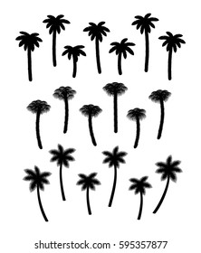 Set of palm trees. Silhouettes