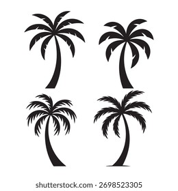 set of palm trees silhouettes on tropical beach vector illustration