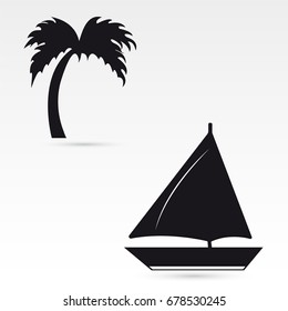 A set of palm yacht icons. Vector
