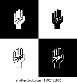 Set Palmistry of the hand icon isolated on black and white background.  Vector Illustration