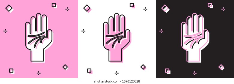 Set Palmistry of the hand icon isolated on pink and white, black background.  Vector Illustration