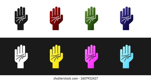 Set Palmistry of the hand icon isolated on black and white background.  Vector Illustration