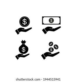 a set of palms and currency vector illustrations for payment transaction icons and symbols