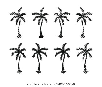 Set of palms. Palm isolated on white background. Hand draw Palm with decorative element cell wall, polka dot, lines. Vector Illustration