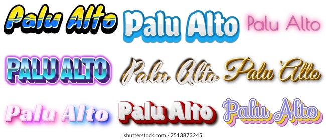 Conjunto de texto Palu Alto em Diferentes estilos de fonte coloridos