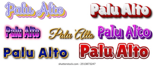 Conjunto de texto Palu Alto em Diferentes estilos de fonte coloridos