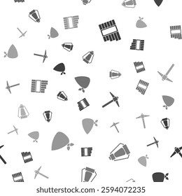 Set Pan flute, Camping lantern, Pickaxe and Cowboy bandana on seamless pattern. Vector