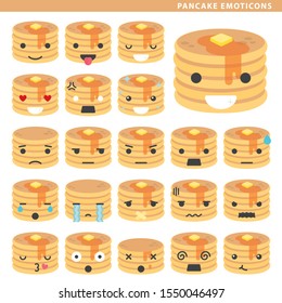 Set of pancake emoticons with different faces and expressions.