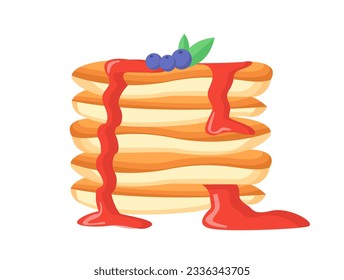 Set of pancakes concept. Dessert and delicacy with berries. Menu from catering or cafe. Homemade bakery and pastry. Sweet food. Cartoon flat vector illustration isolated on white background