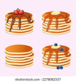 A set of pancakes with different fillings. Vector illustration in a flat style.