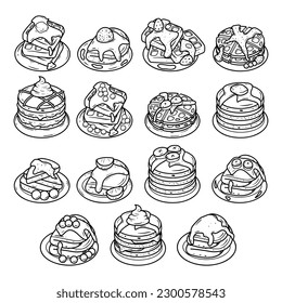 Set of pancakes outline sketch illustration