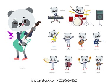 A set of Panda boy playing rock 'n' roll and pop music.It's vector art so it's easy to edit.