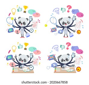 A set of Panda boy who perform multitasking.It's vector art so it's easy to edit.