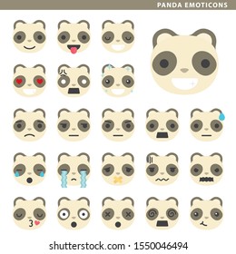 Set of panda emoticons with different faces and expressions.
