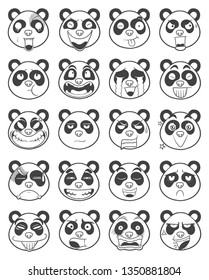 set of panda face emoticon outline illustration vector