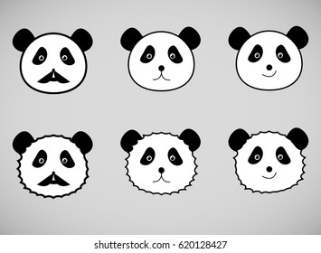 Set of panda face icons. Simple elements