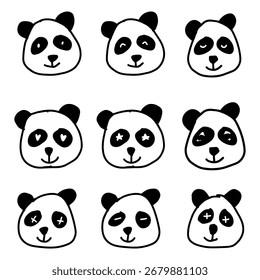Panda-Gesichtern. Nette handgezeichnete Vektorgrafik.