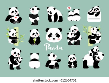 Set of Panda figures, isolated vector illustration