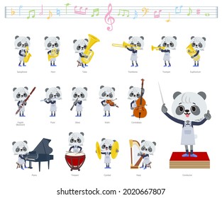 A set of Panda girl on classical music performances.It's vector art so it's easy to edit.