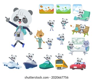 A set of Panda girl on travel.It's vector art so it's easy to edit.