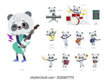 A set of Panda girl playing rock 'n' roll and pop music.It's vector art so it's easy to edit.