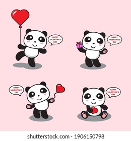 Set of panda greeting happy valentine day