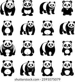 set of panda silhouette vector