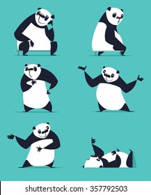 Set of Panda in various poses. Sitting, dreaming, thinking, showing, lying, inviting, turning. Each Panda is in separate layer.