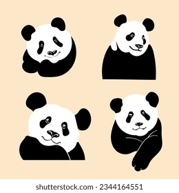 Set of Pandas. Avatar, badge, poster, logo templates, print. Vector illustration in a minimalist style. Flat cartoon style