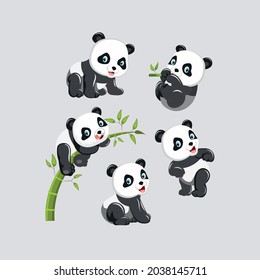 Set pandas in cartoon style Royalty Free Vector Image