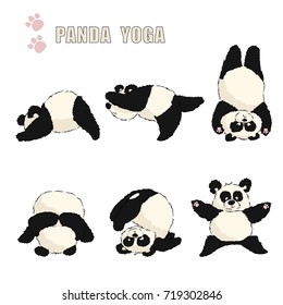 A set of pandas engaged in yoga. Color vector illustration on a transparent background