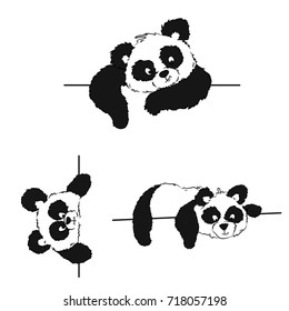 A set of pandas with a frame for drawing postcards and a menu of Chinese cuisine. Vector illustration