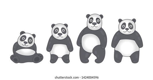 Set of Pandas. isolated on white background